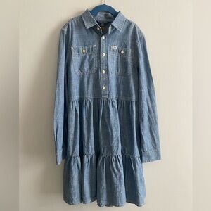 Girls Ralph Lauren Chambray Dress, Size 12, Long-Sleeve, Like-New Condition